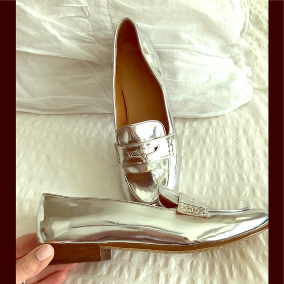 J. Crew Factory Shoes - J.Crew Factory silver shiny loafer 7.5